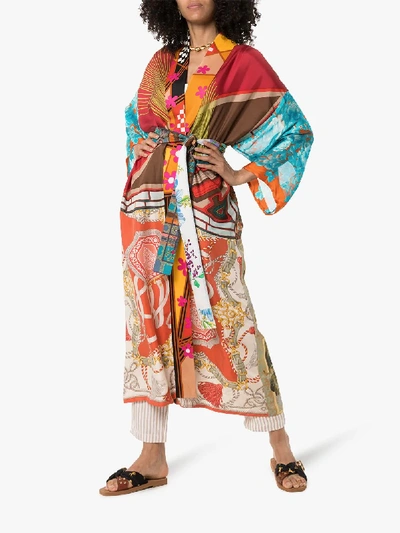 Shop Rianna + Nina Mixed Print Silk Kimono In Multicoloured