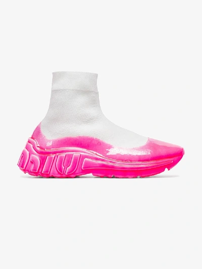 Shop Miu Miu 'tech' High-top-sneakers In Pink