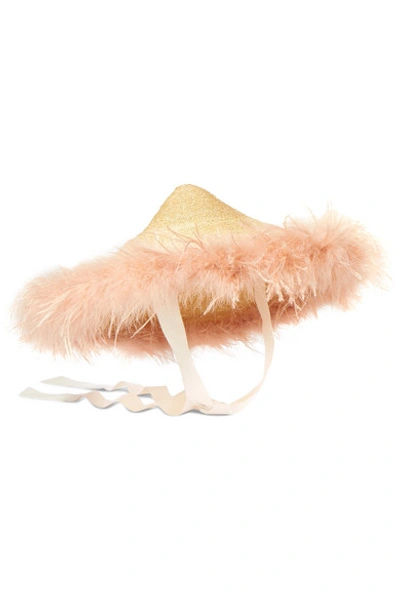 Shop Gigi Burris Capri Feather-trimmed Straw Sunhat In Beige