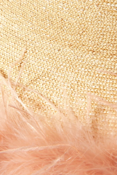 Shop Gigi Burris Capri Feather-trimmed Straw Sunhat In Beige