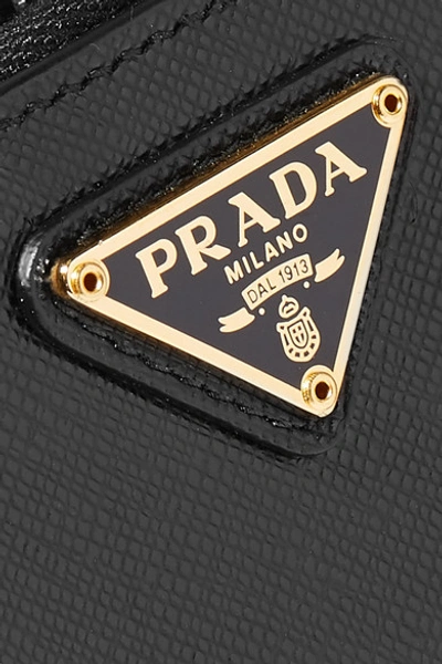 Shop Prada Embellished Textured-leather Pouch In Black
