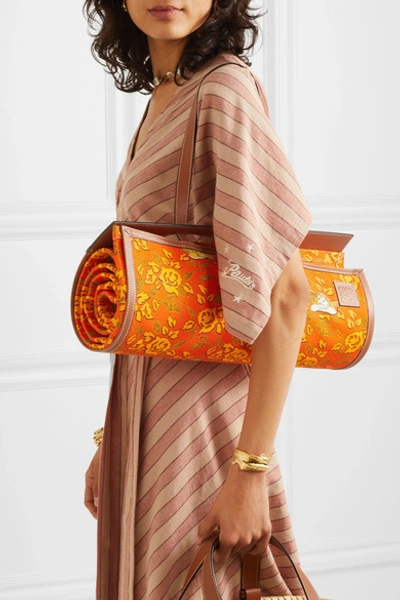 Loewe + Paula's Ibiza Leather-trimmed Bamboo And Printed Canvas Beach Mat In Orange | ModeSens