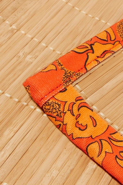 Shop Loewe + Paula's Ibiza Leather-trimmed Bamboo And Printed Canvas Beach Mat In Orange