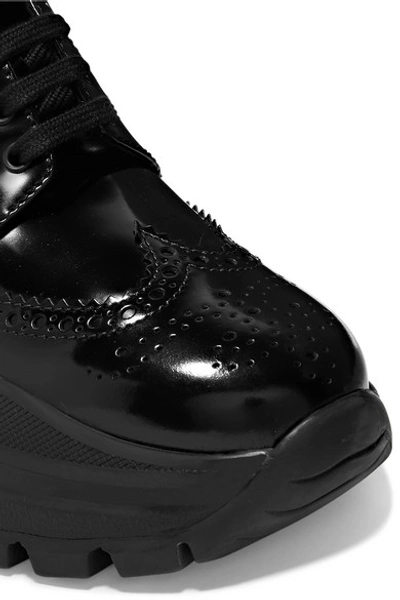 Shop Prada Patent-leather Platform Brogues In Black