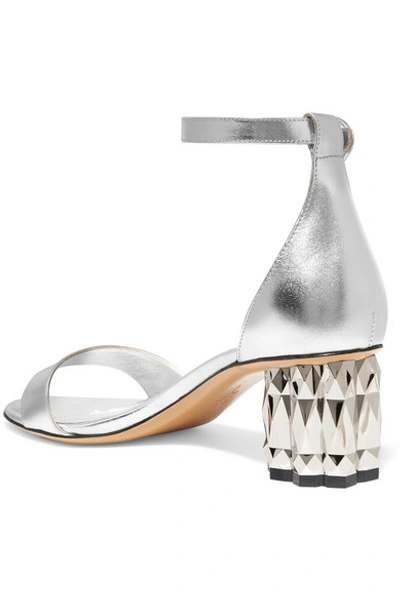 Shop Ferragamo Azalea Metallic Leather Sandals In Silver