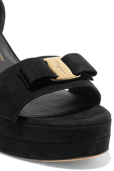 Shop Ferragamo Eclipse Bow-embellished Suede Platform Sandals In Black