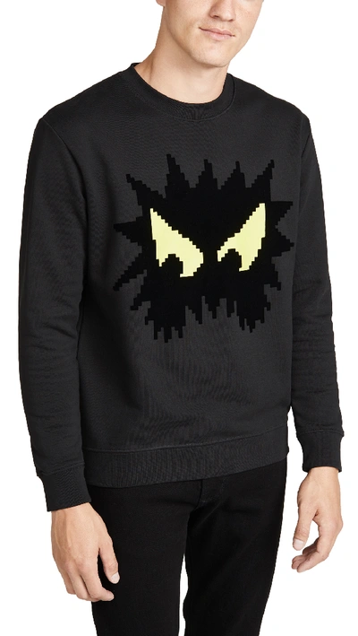 Shop Mcq By Alexander Mcqueen Big Crew Neck Monster Sweatshirt In Darkest Black/yellow