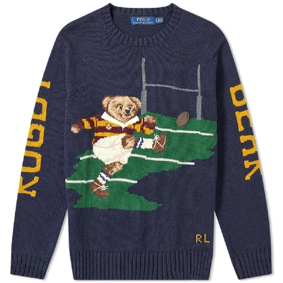 Shop Polo Ralph Lauren Rugby Bear Intarsia Knit In Blue