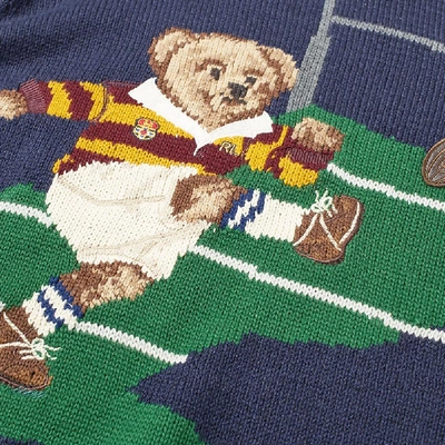Shop Polo Ralph Lauren Rugby Bear Intarsia Knit In Blue