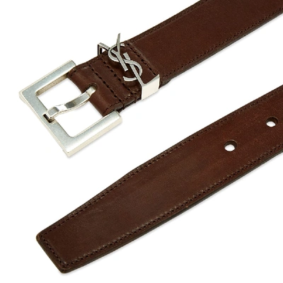 Shop Saint Laurent Ysl Leather Belt In Brown