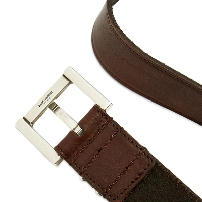 Shop Saint Laurent Ysl Leather Belt In Brown