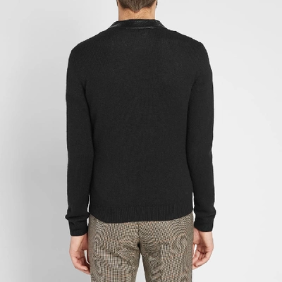 Shop Saint Laurent Cashmere Leather Detail Cardigan In Black