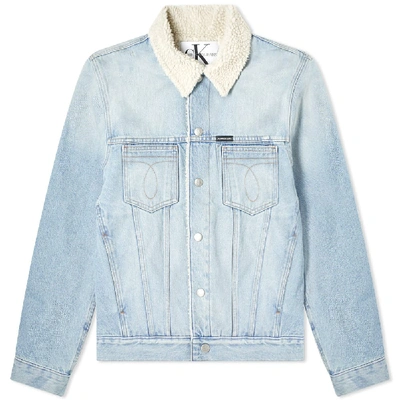 Shop Calvin Klein Omega Sherpa Denim Jacket In Blue