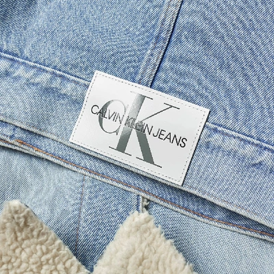 Shop Calvin Klein Omega Sherpa Denim Jacket In Blue