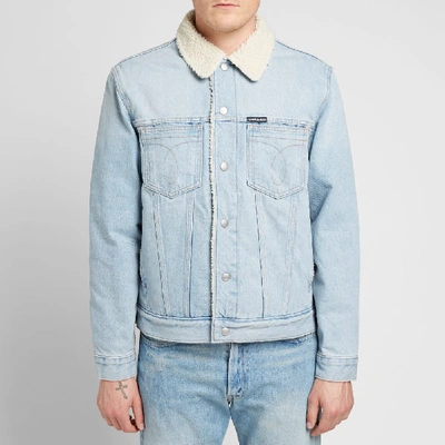 Shop Calvin Klein Omega Sherpa Denim Jacket In Blue
