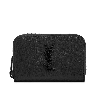 Shop Saint Laurent Ysl Metal Logo Zip Coin Wallet In Black