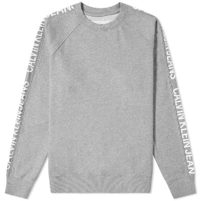 Shop Calvin Klein Institutional Tape Detail Crew Sweat In Grey