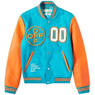 Shop Off-white Leather Varsity Jacket In Blue