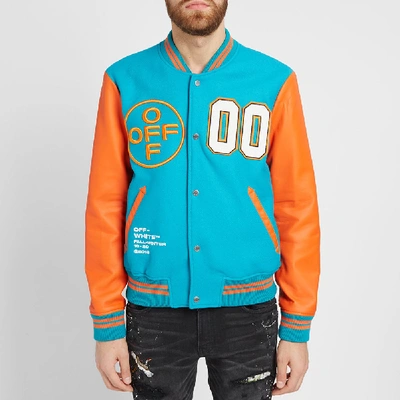 Shop Off-white Leather Varsity Jacket In Blue