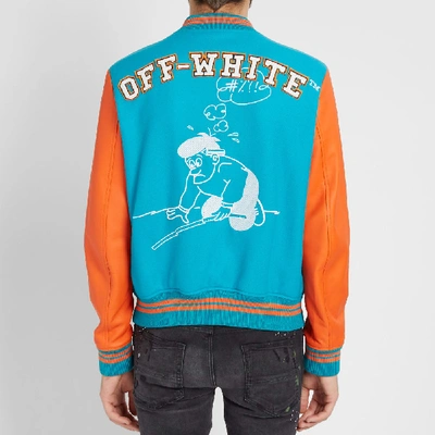 Shop Off-white Leather Varsity Jacket In Blue