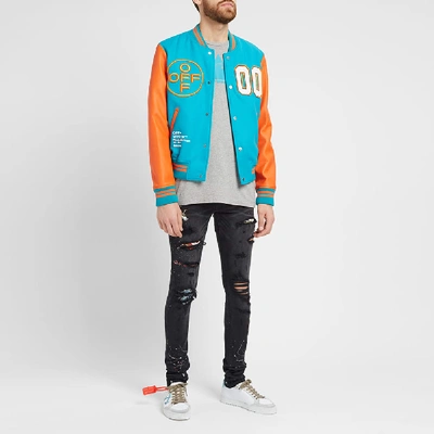 Off-white Appliquéd Wool-blend And Leather Varsity Jacket In Blue And  Orange