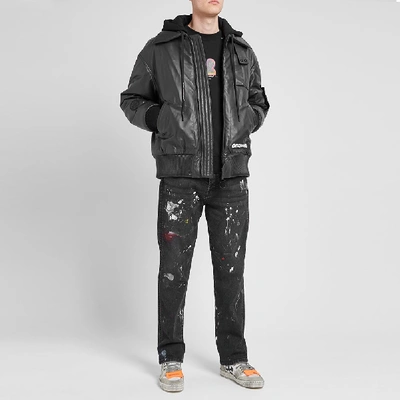 Shop Off-white Skull Hooded Leather Jacket In Black