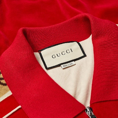 Shop Gucci Velour Taped Oversized Track Jacket In Red