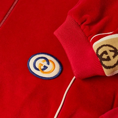 Shop Gucci Velour Taped Oversized Track Jacket In Red