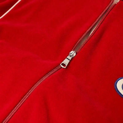 Shop Gucci Velour Taped Oversized Track Jacket In Red