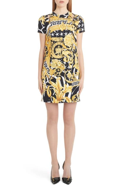 Shop Versace Barocco Print Cutout Shift Dress In Barco