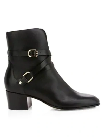 Shop Jimmy Choo Harker Buckle Leather Ankle Boots In Black