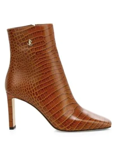 Shop Jimmy Choo Minori Croc-embossed Leather Ankle Boots In Tan