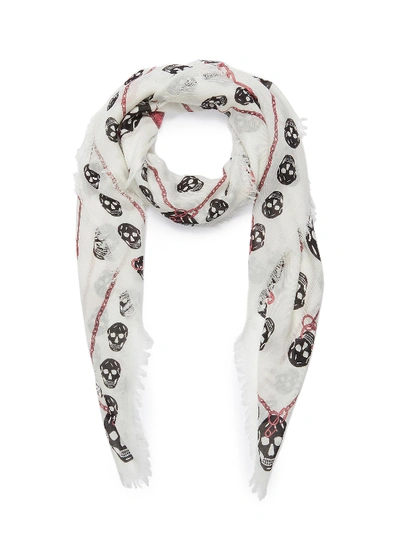 Shop Alexander Mcqueen Pinned Multiskull Modal-wool Scarf In Off-white