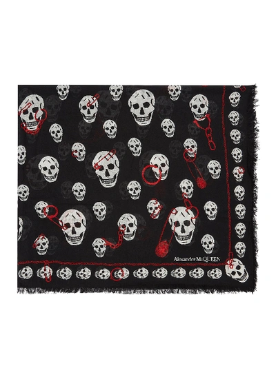 Shop Alexander Mcqueen Pinned Multiskull Modal-wool Scarf In Black