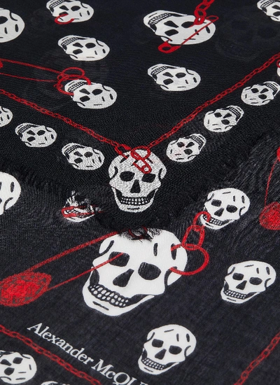 Shop Alexander Mcqueen Pinned Multiskull Modal-wool Scarf In Black