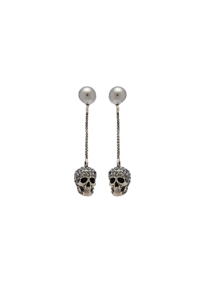 Shop Alexander Mcqueen Swarovski Crystal Skull Drop Earrings In Silver