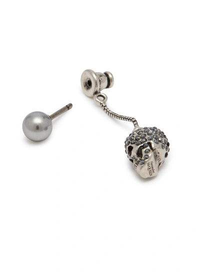 Shop Alexander Mcqueen Swarovski Crystal Skull Drop Earrings In Silver