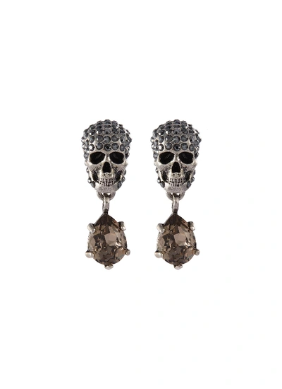 Shop Alexander Mcqueen Swarovski Crystal Skull Link Drop Earrings