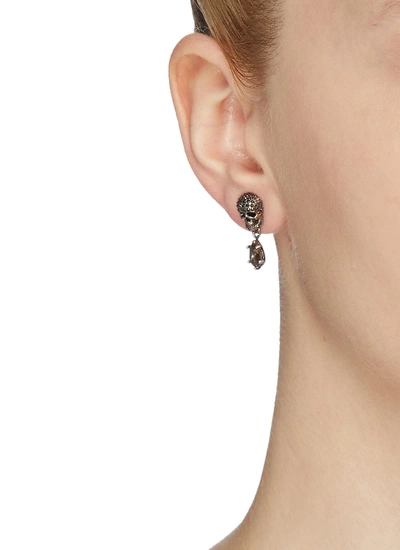 Shop Alexander Mcqueen Swarovski Crystal Skull Link Drop Earrings