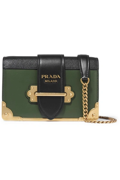 Shop Prada Cahier Small Two-tone Leather Shoulder Bag In Dark Green