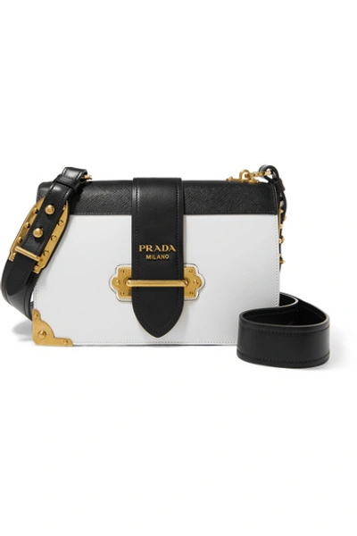 Shop Prada Cahier Large Two-tone Leather Shoulder Bag In White