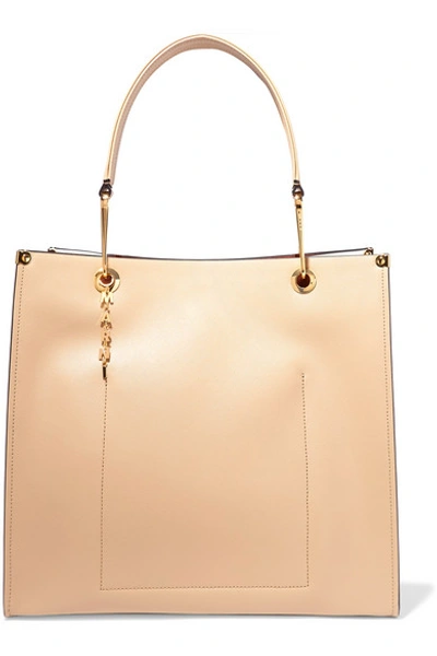 Shop Marni Large Two-tone Textured-leather Tote In Beige