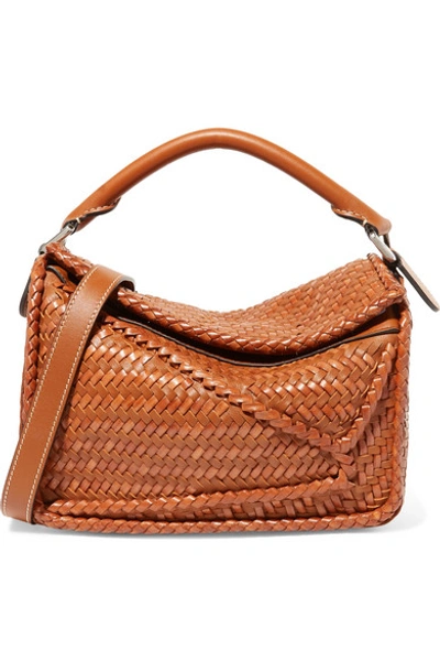 Shop Loewe Puzzle Small Woven Leather Shoulder Bag In Brown