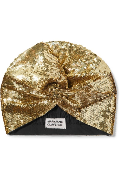 Shop Mary Jane Claverol Adele Sequined Stretch-jersey Turban In Gold