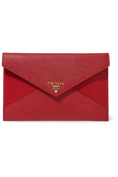 Shop Prada Paneled Leather Pouch In Red