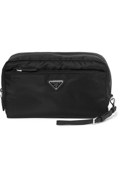 Shop Prada Leather-trimmed Shell Cosmetics Case In Black