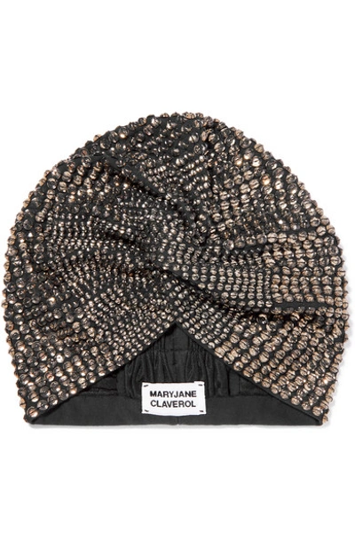 Shop Mary Jane Claverol Jones Crystal-embellished Stretch-cotton Turban In Metallic