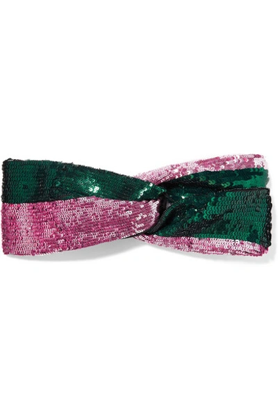 Shop Mary Jane Claverol Mila Two-tone Sequined Cotton-blend Headband In Pink