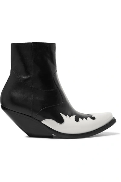 Shop Vetements Kick-ass Two-tone Leather Ankle Boots In Black