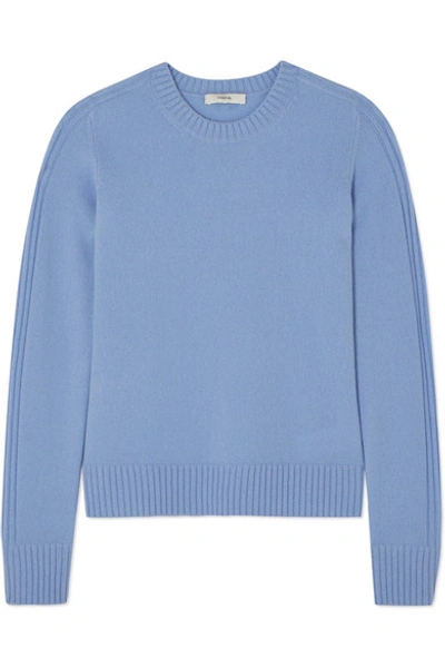 Shop Vince Runner Rib-trimmed Cashmere Sweater In Blue